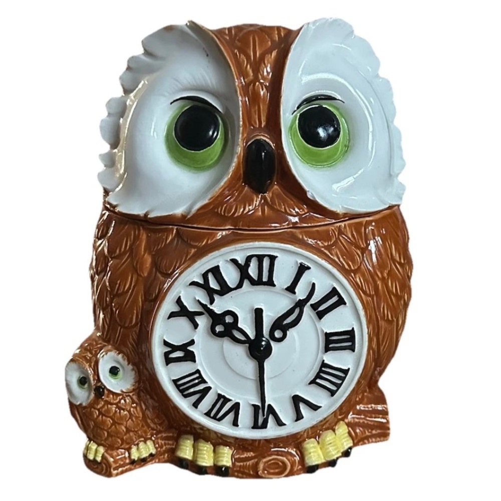 Vintage Owl Cookie Jar Clock Ceramic